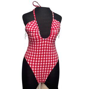 Red & White Gingham Halter One-Piece Swimsuit By Wild Fable Size S
